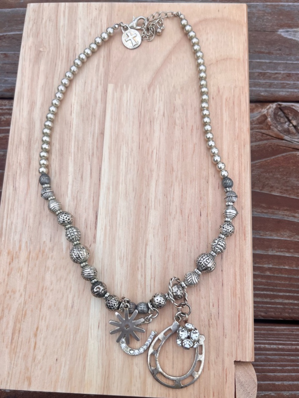West & Co Western Charm Necklace Horseshoe Rhinestone Boho Silver Tone